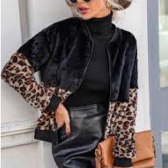 HEURUEH Jacket NEW WITH TAGS leopard faux fur & vegan leather bomber jacket - Picture 7 of 7